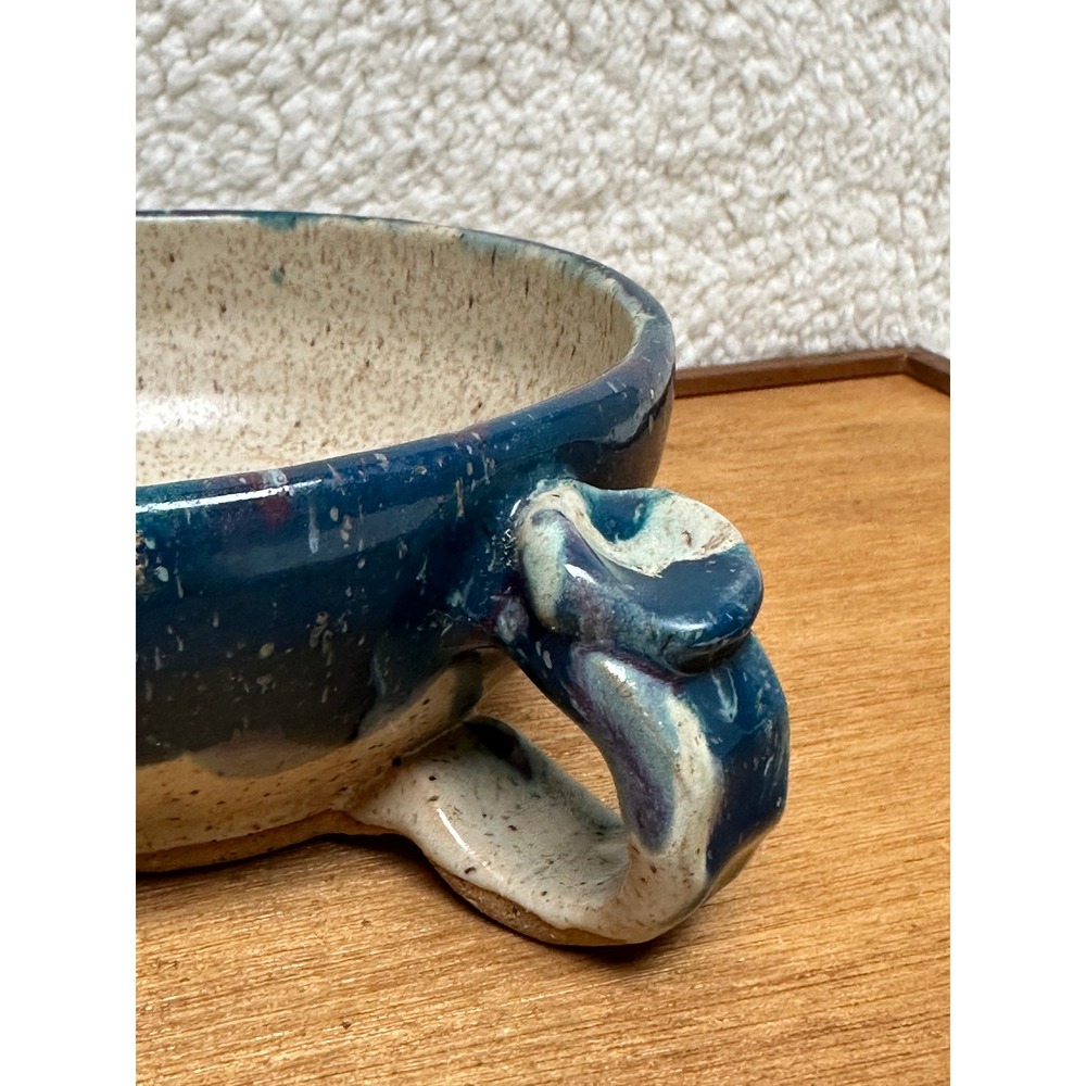 Vintage Studio Pottery Cup Blue Speckled Stoneware Thumb Rest Bowl Mug 96 - Picture 9 of 9